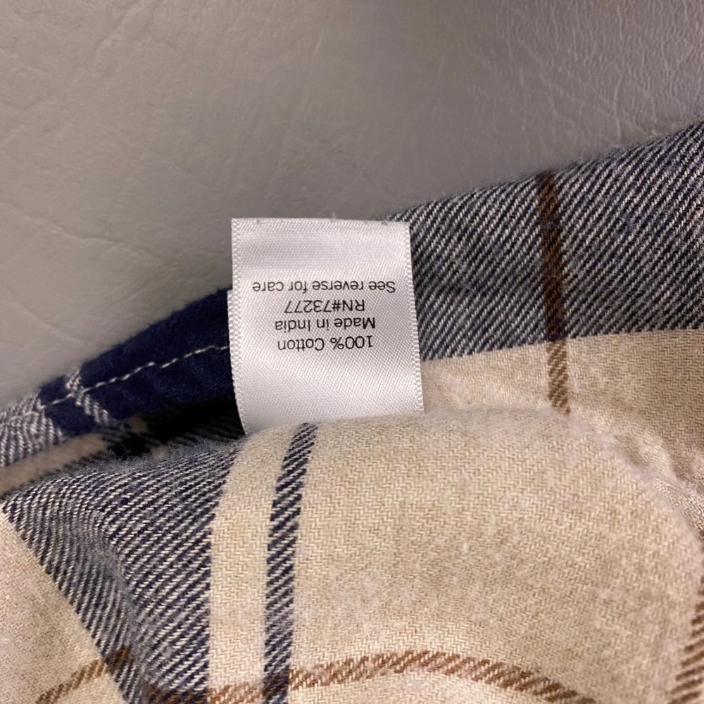 Sonoma Goods For Life Flannel Mens Large Tall Blue Cream Plaid Button Down Shirt